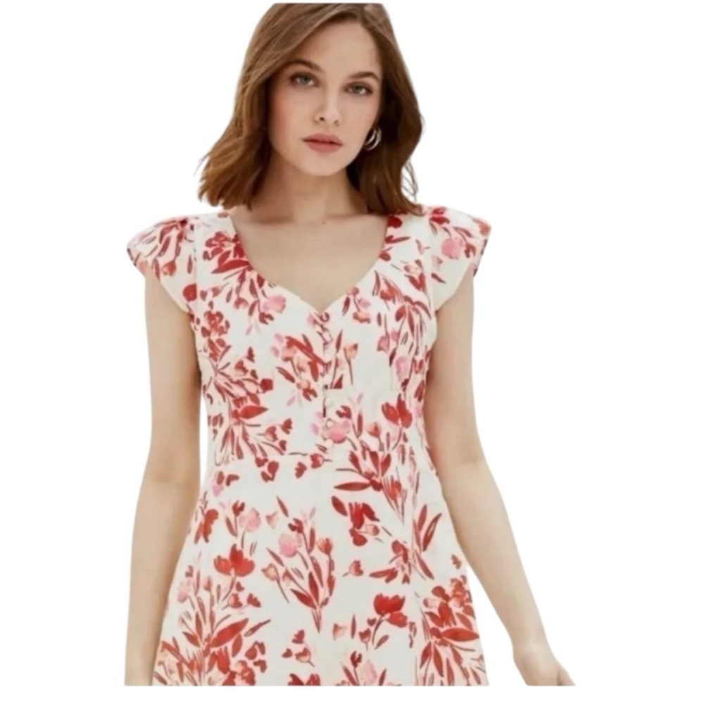 Banana Republic Linen & Cotton Blend Red, Pink & White Floral Mini Dress. Size 8 - Picture 3 of 16